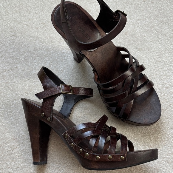 Nine West Dark Brown Strappy Heels - Picture 1 of 3